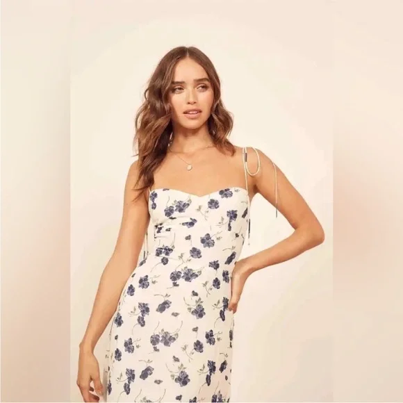 Reformation White and Blue Floral Midi Dress - Picture 6 of 12